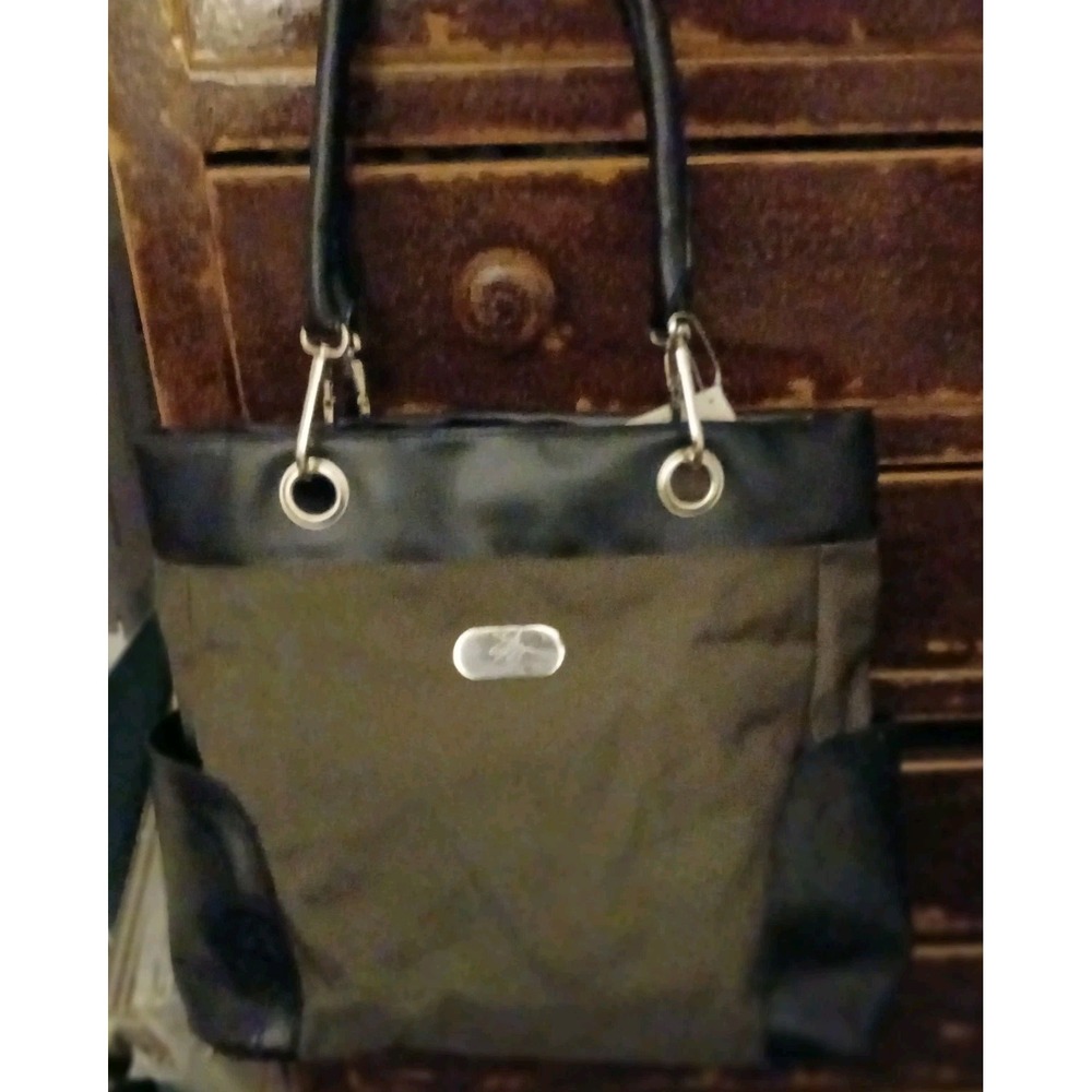 Joy Mangano NWT Large Designer‎ Black Olive Drop Shoulder Handbag Canvas Leather